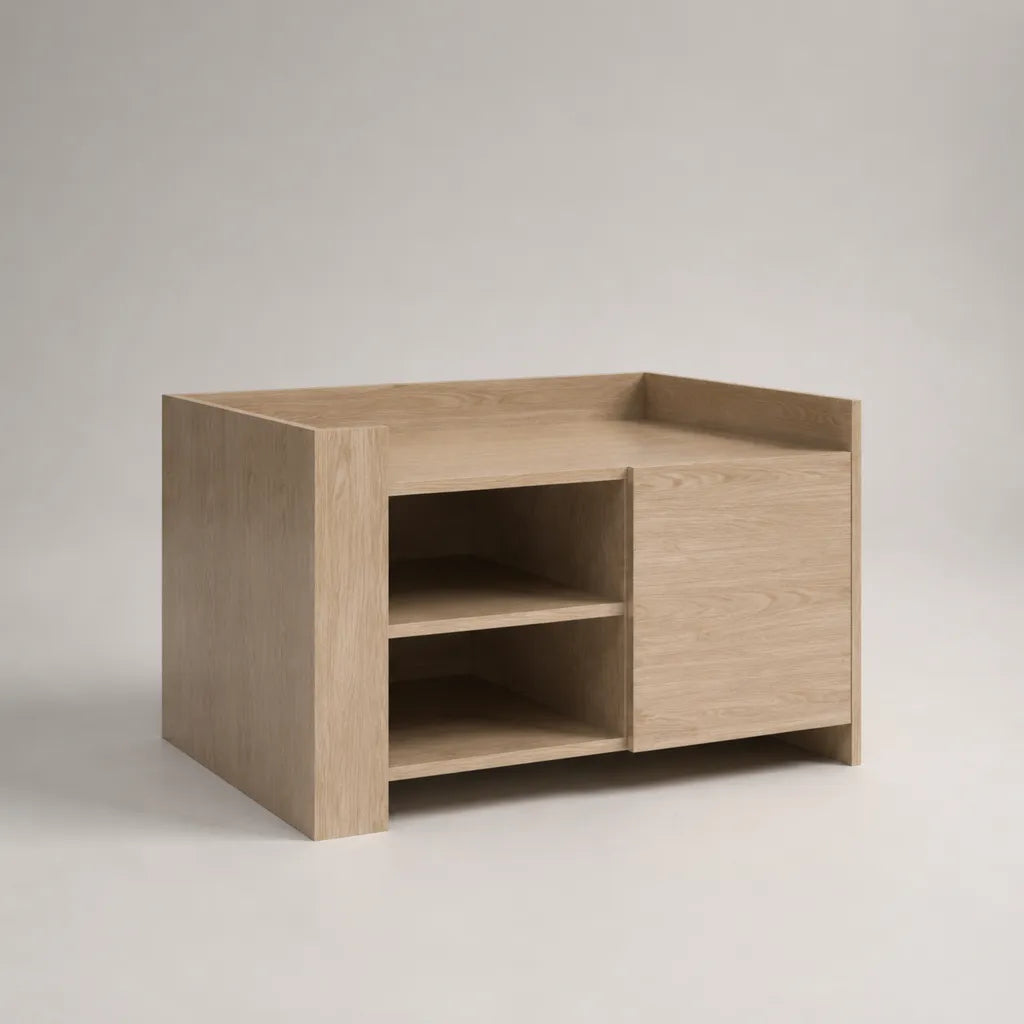 Table basse rectangulaire en panneau de particules recouvert de résine mélaminique avec rangement, Chêne Nature, 80 × 50 × 52 cm