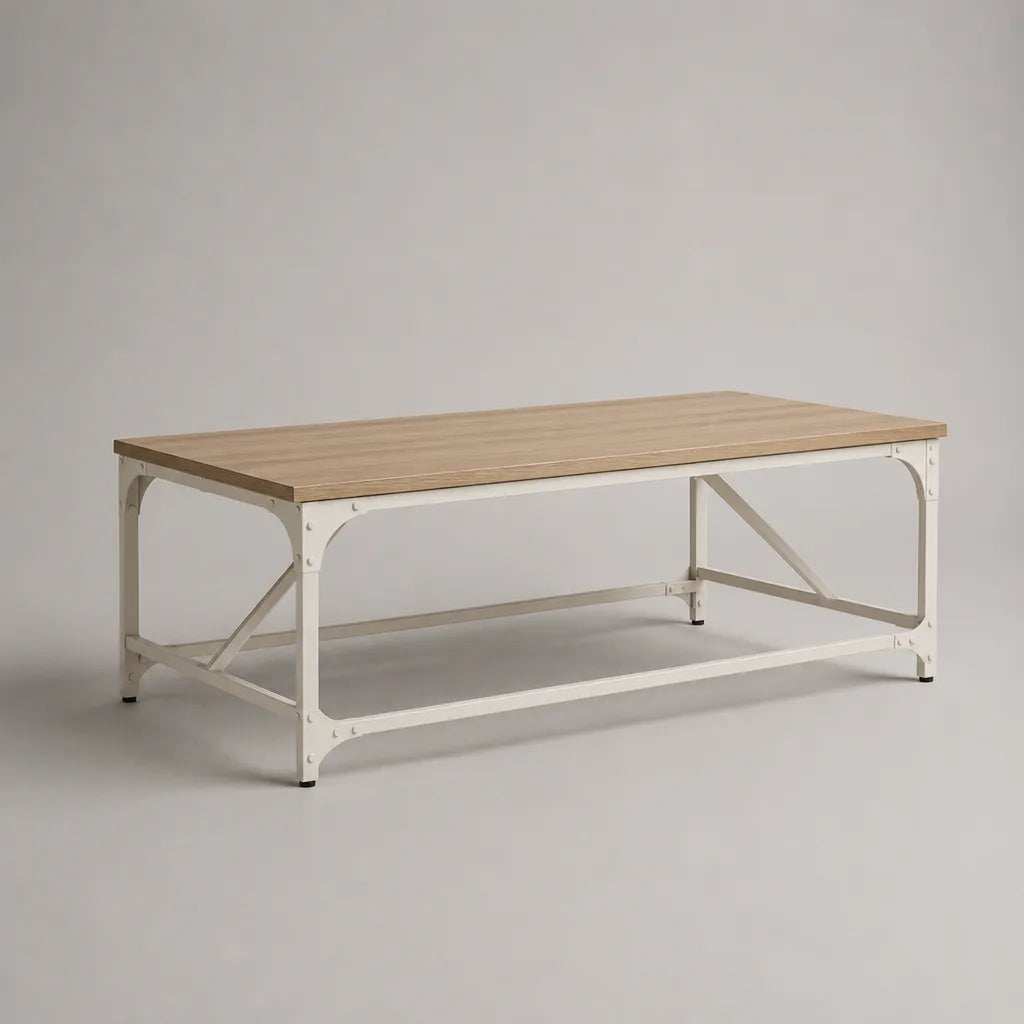Table basse rectangulaire en MDF et acier revêtu de poudre, chêne/blanc, 110 × 55 × 45 cm