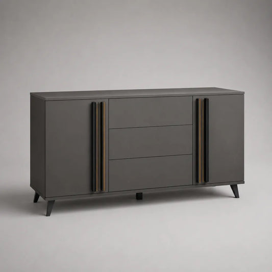 Sideboard en MDF et panneau de particules avec 2 portes et 3 tiroirs, anthracite, 140 × 40 × 80 cm