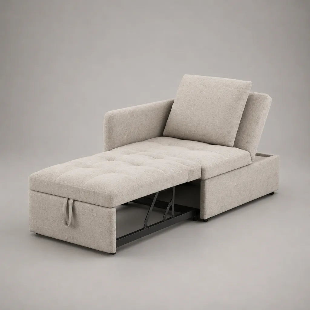 Fauteuil-lit avec lit extensible en tissu en polyester, beige, 105 × 92 × 86 cm, couchage 80 × 190 cm