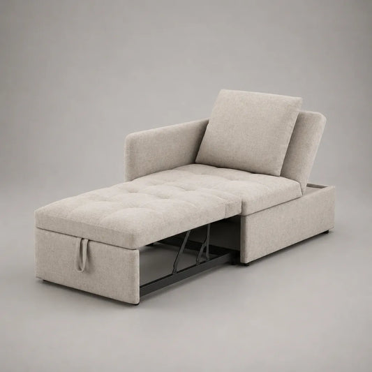 Fauteuil-lit avec lit extensible en tissu en polyester, beige, 105 × 92 × 86 cm, couchage 80 × 190 cm