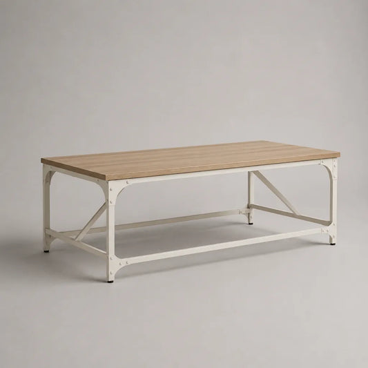Table basse rectangulaire en MDF et acier revêtu de poudre, chêne/blanc, 110 × 55 × 45 cm
